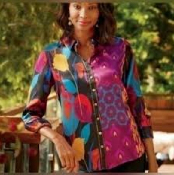 Soft Surroundings Champlain Silk Shirt Tunic size L NEW